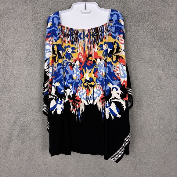 Style&co. Poncho Style Kaftan Blouse Womens Plus 1X Multicolor Geo Print Batwing - Picture 3 of 11